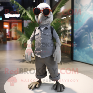 Gray Albatross mascot costume character dressed with a Vest and Sunglasses