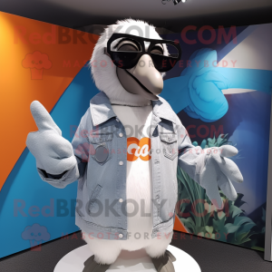 Gray Albatross mascot costume character dressed with a Vest and Sunglasses