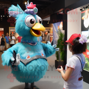 Cyan Rooster maskot kostume...