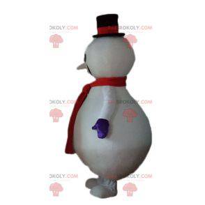 Mascotte de gros bonhomme de neige blanc rouge et noir -