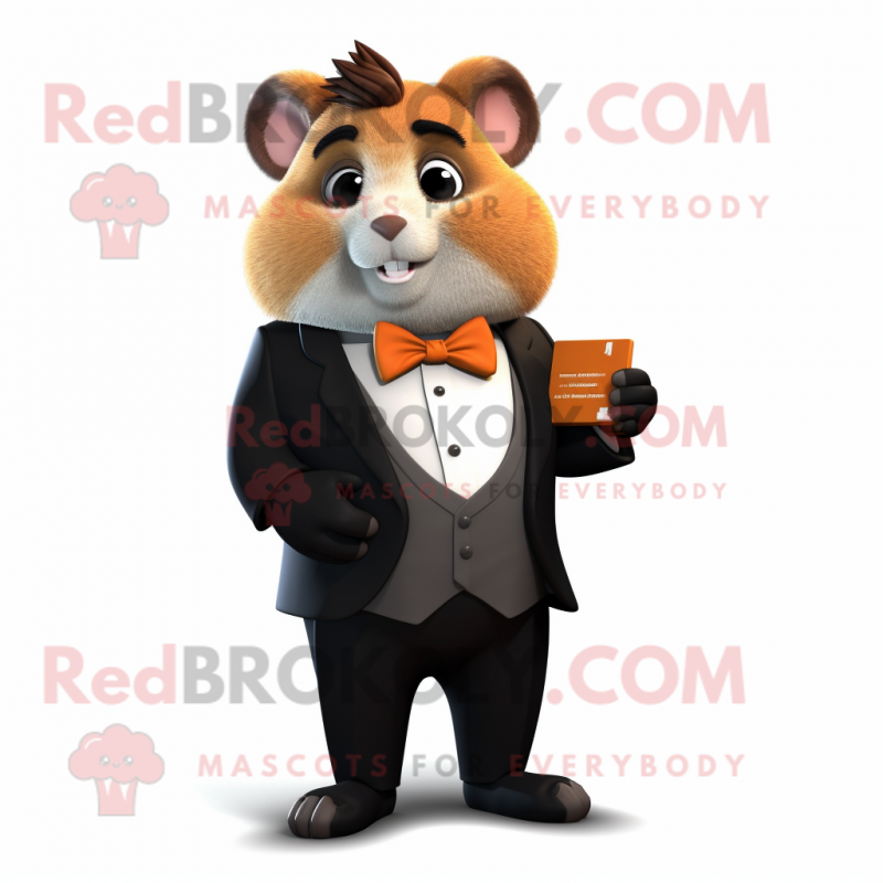 Rust Hamster mascot costume character dressed with a Tuxedo and Pocket squares Rust Hamster mascot costume character dressed with a Tuxedo and Pocket squares