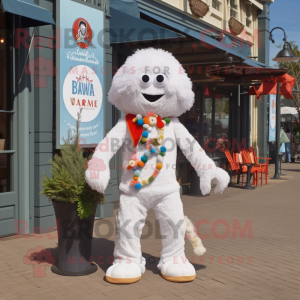 White Jambalaya mascot costume character dressed with a Romper and Scarf clips