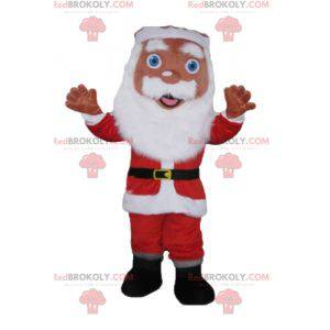 Mascota de Santa Claus vestida de rojo y blanco con barba -