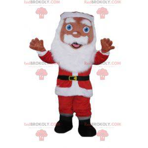 Mascote do Papai Noel vestido de vermelho e branco com barba -