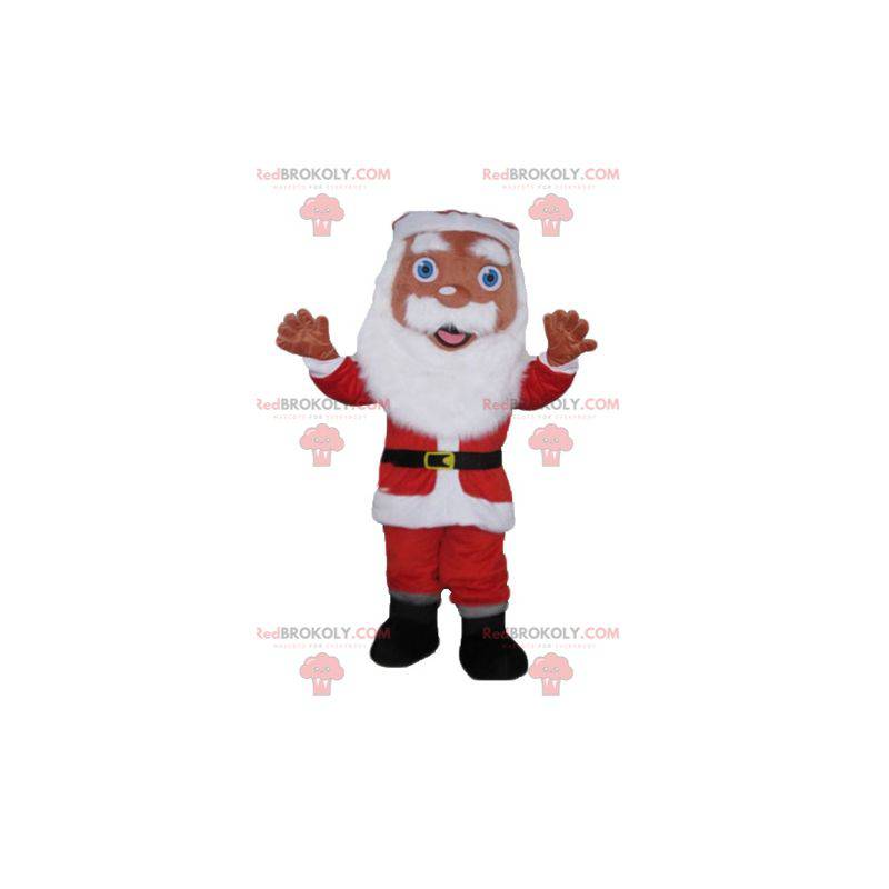 Santa Claus mascot dressed in red and white with a beard -