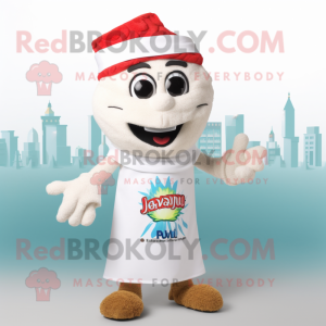 White Jambalaya mascot costume character dressed with a Romper and Scarf clips