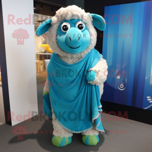 Cyan Sheep mascotte kostuum...