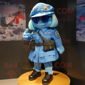 Blue Special Air Service mascot costume character dressed with a Mini Skirt and Wallets
