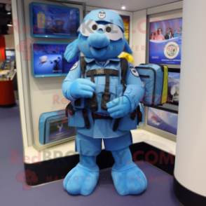 Blue Special Air Service mascot costume character dressed with a Mini Skirt and Wallets