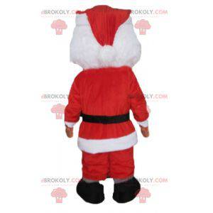 Mascote do Papai Noel vestido de vermelho e branco com barba -