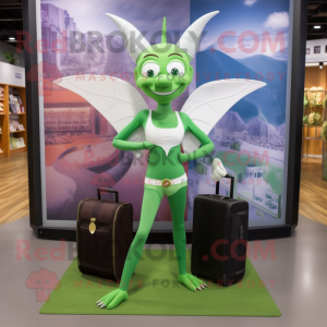 Green Tooth Fairy mascot costume character dressed with a Yoga Pants and Briefcases