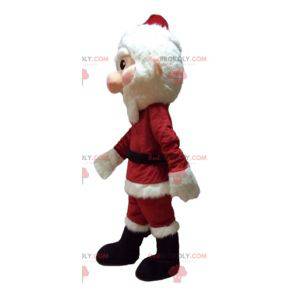 Mascota de Santa Claus vestida de rojo y blanco con barba -