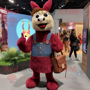 Maroon Llama mascot costume character dressed with a Denim Shorts and Handbags