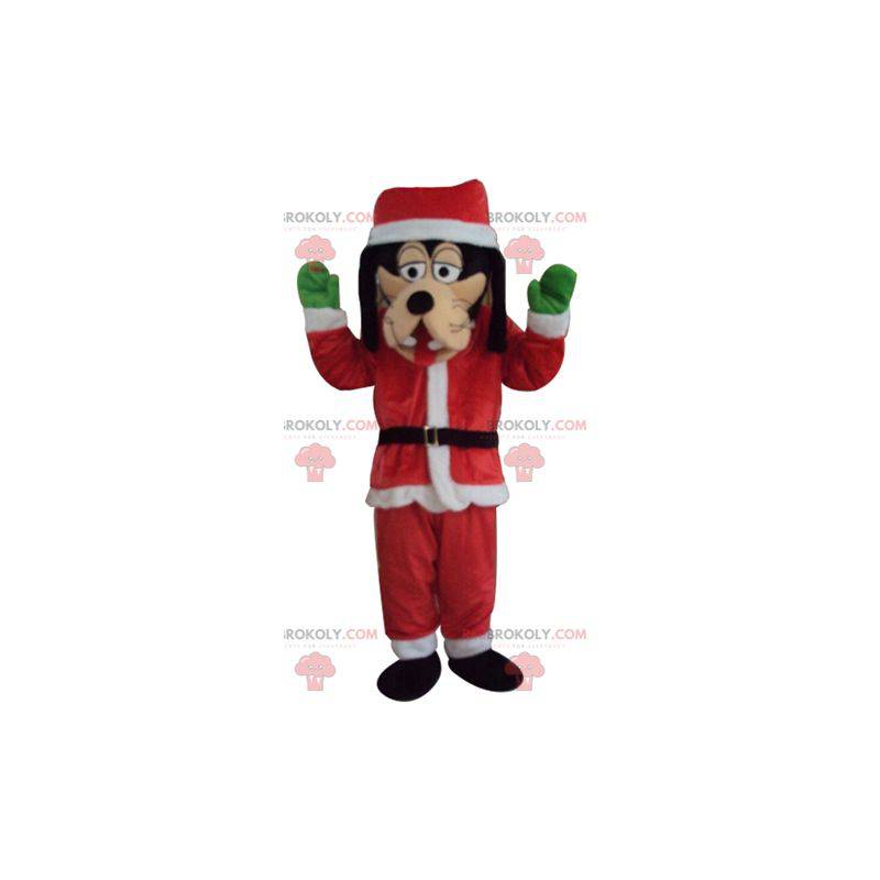 Mascotte Pippo vestito con un abito di Babbo Natale -