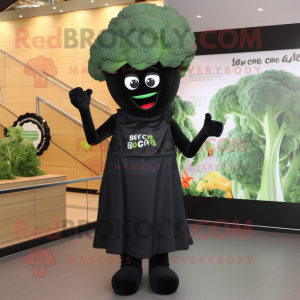 Black Broccoli mascot costume character dressed with a Wrap Dress and Ties