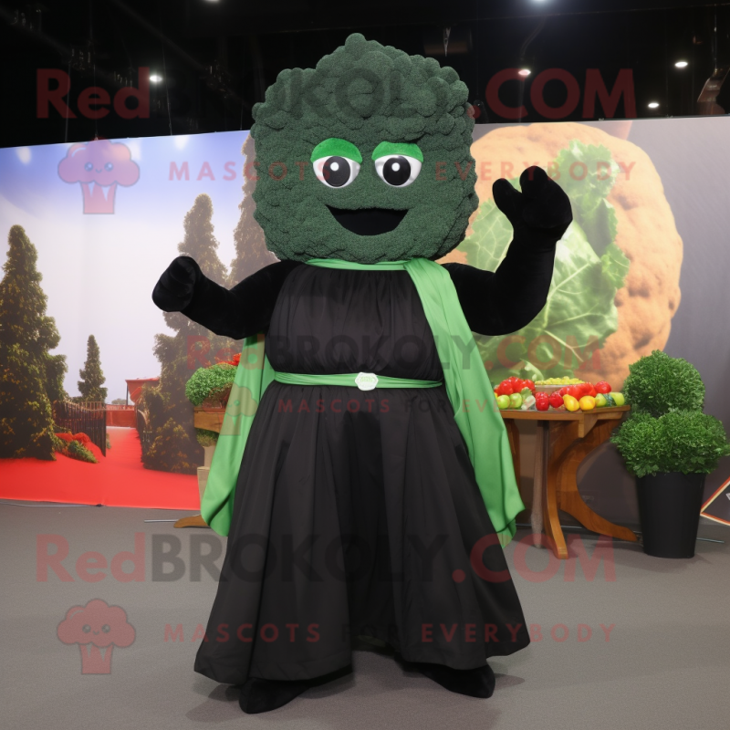 Black Broccoli mascot costume character dressed with a Wrap Dress and Ties Black Broccoli mascot costume character dressed with a Wrap Dress and Ties