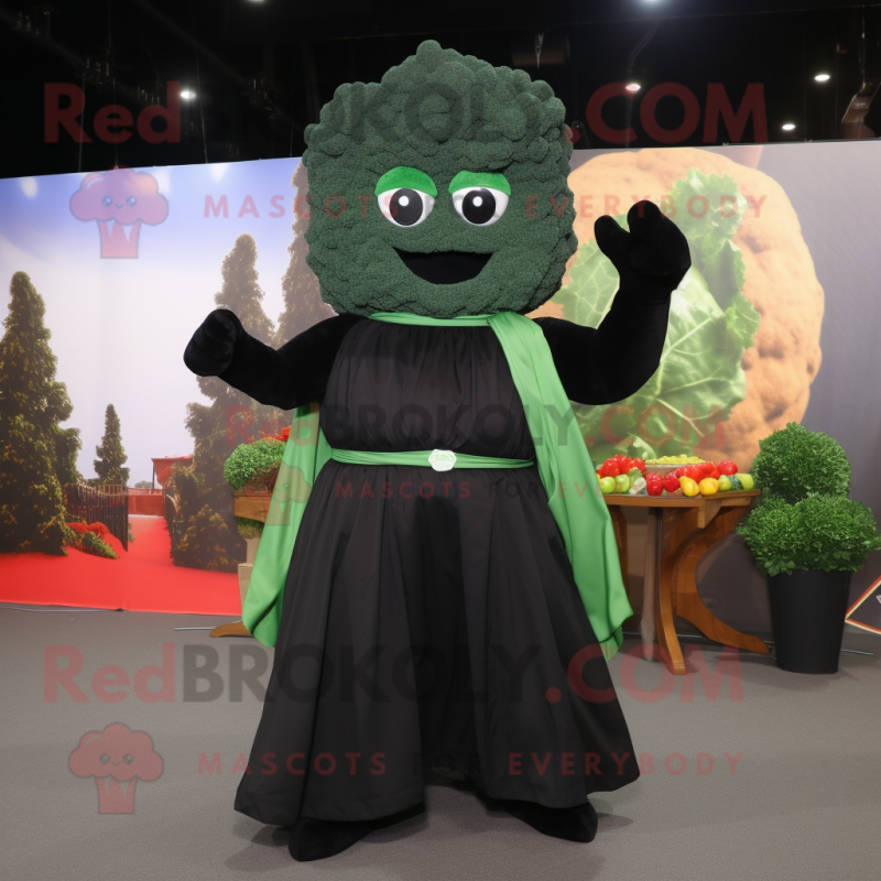 Black Broccoli mascot costume character dressed with a Wrap Dress and Ties