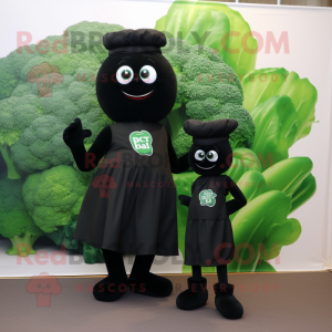 Black Broccoli mascot costume character dressed with a Wrap Dress and Ties
