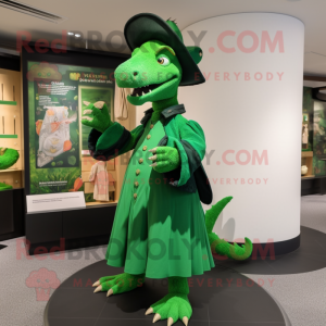 Forest Green Dragon mascot costume character dressed with a A-Line Dress and Berets