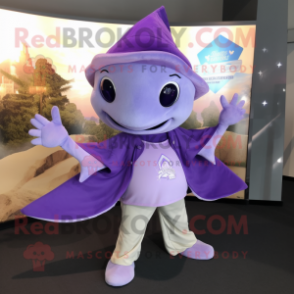 Lavender Stingray mascot costume character dressed with a Polo Shirt and Shawl pins