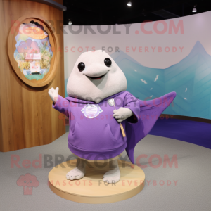 Lavender Stingray mascot costume character dressed with a Polo Shirt and Shawl pins
