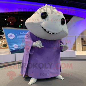 Lavender Stingray mascot costume character dressed with a Polo Shirt and Shawl pins