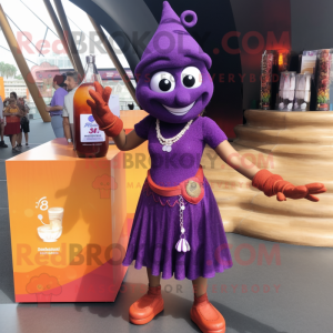 Purple Tikka Masala mascot costume character dressed with a Cocktail Dress and Anklets