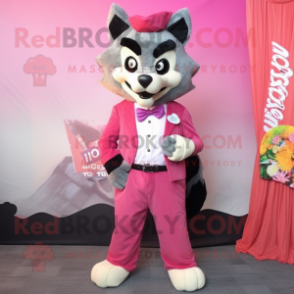 Pink Wolf mascot costume character dressed with a Coat and Bow ties