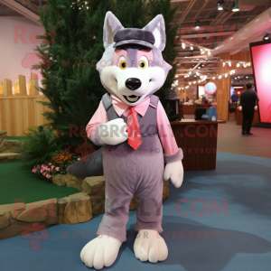 Pink Wolf mascot costume character dressed with a Coat and Bow ties