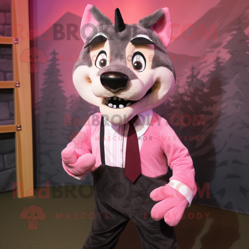 Pink Wolf mascot costume character dressed with a Coat and Bow ties