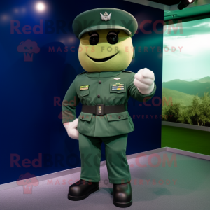 Green Navy Soldier mascot costume character dressed with a Jacket and Clutch bags