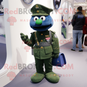 Green Navy Soldier mascot costume character dressed with a Jacket and Clutch bags