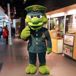 Green Navy Soldier mascot costume character dressed with a Jacket and Clutch bags