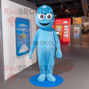 Sky Blue Aglet mascot costume character dressed with a Jumpsuit and Coin purses