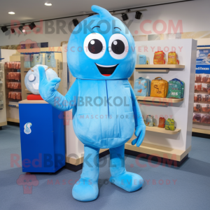 Sky Blue Aglet mascot costume character dressed with a Jumpsuit and Coin purses