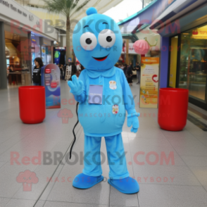 Sky Blue Aglet mascot costume character dressed with a Jumpsuit and Coin purses