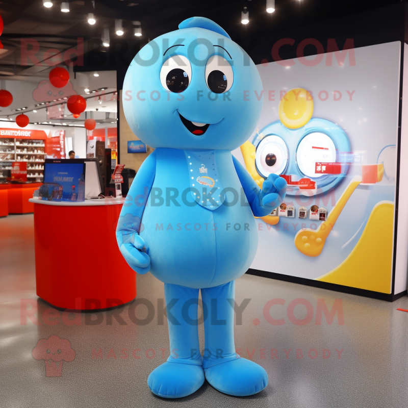 Sky Blue Aglet mascot costume character dressed with a Jumpsuit and Coin purses