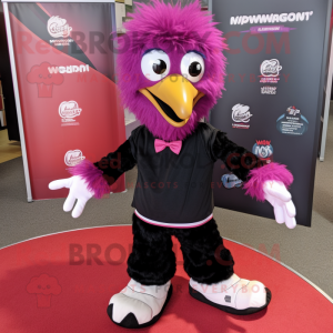 Magenta Emu mascot costume character dressed with a Tuxedo and Anklets
