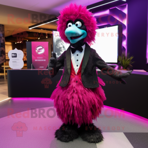 Magenta Emu mascot costume character dressed with a Tuxedo and Anklets