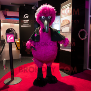 Magenta Emu mascot costume character dressed with a Tuxedo and Anklets