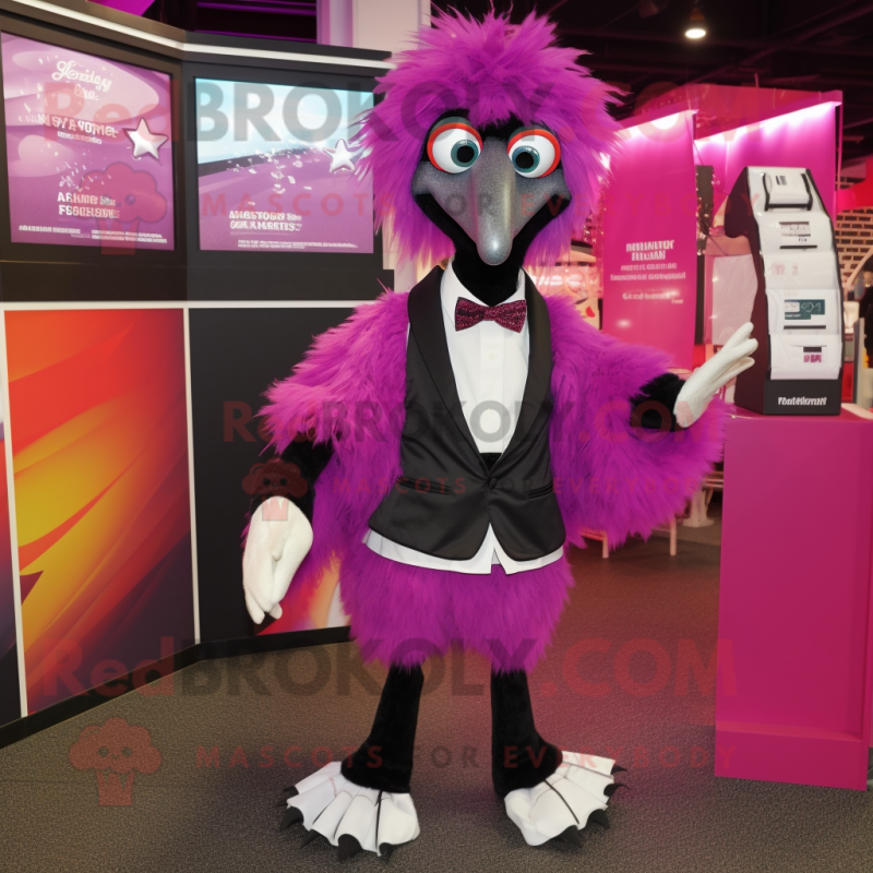 Magenta Emu mascot costume character dressed with a Tuxedo and Anklets