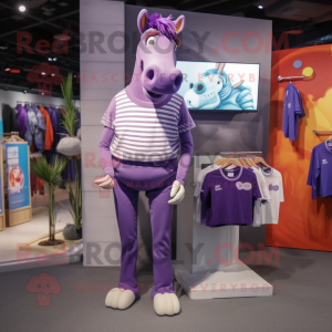 Purple Quagga mascot costume character dressed with a Boyfriend Jeans and Anklets