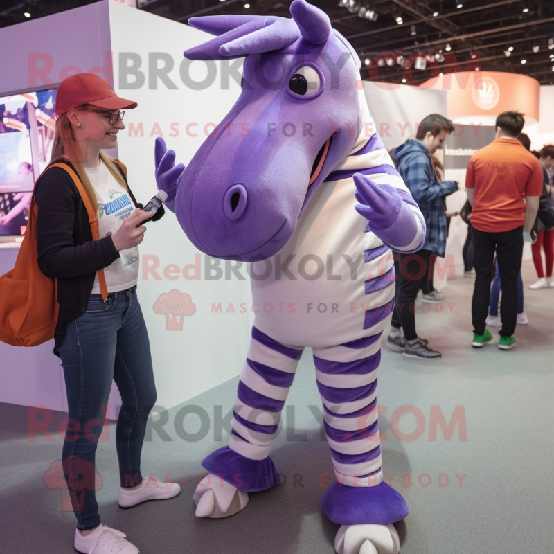 Purple Quagga mascot costume character dressed with a Boyfriend Jeans and Anklets Purple Quagga mascot costume character dressed with a Boyfriend Jeans and Anklets