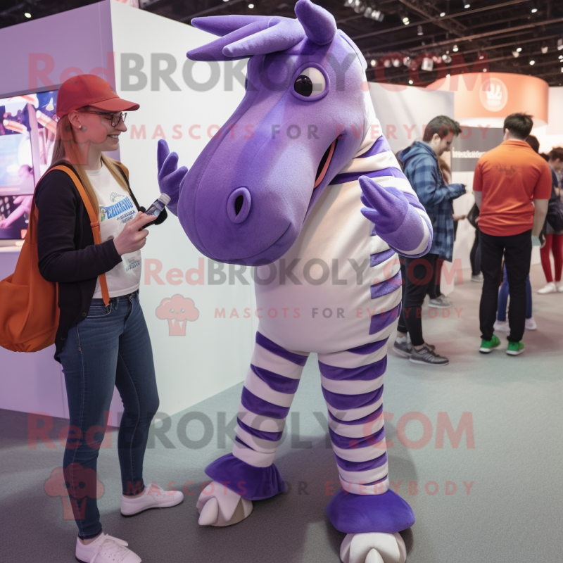 Purple Quagga mascot costume character dressed with a Boyfriend Jeans and Anklets