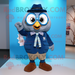 Blue Owl mascot costume character dressed with a Parka and Bow ties