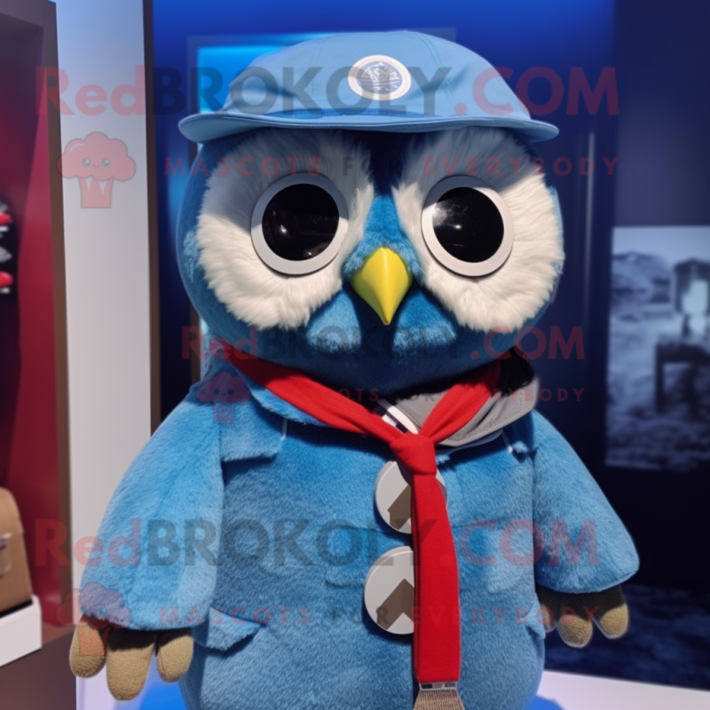 Blue Owl mascot costume character dressed with a Parka and Bow ties