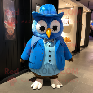 Blue Owl mascot costume character dressed with a Parka and Bow ties