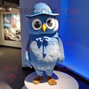 Blue Owl mascot costume character dressed with a Parka and Bow ties