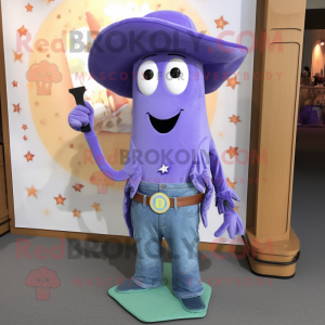 Lavender Stingray mascot costume character dressed with a Bootcut Jeans and Suspenders