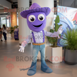 Lavender Stingray mascot costume character dressed with a Bootcut Jeans and Suspenders